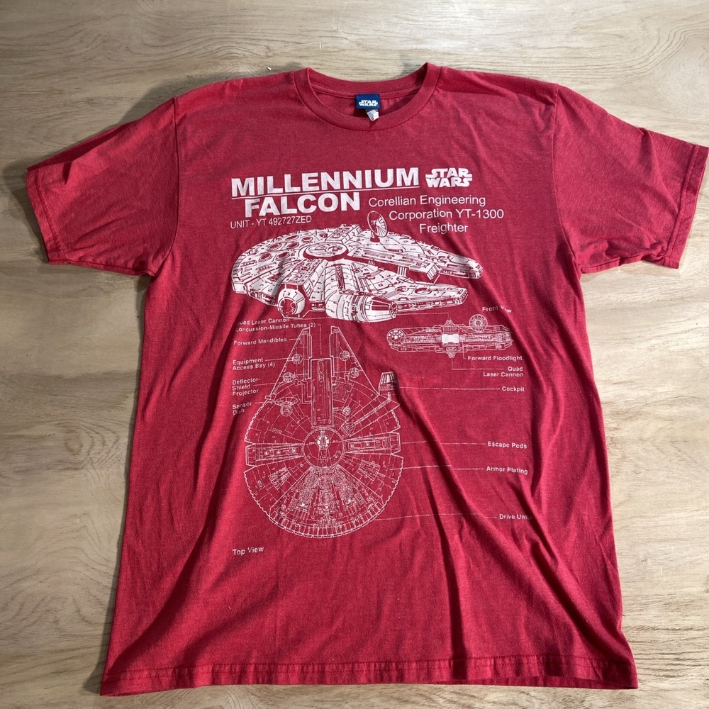 Star Wars Red Millenium Falcon Freighter Schematic T‎ Shirt L